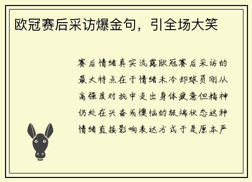 欧冠赛后采访爆金句，引全场大笑