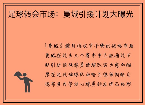 足球转会市场：曼城引援计划大曝光